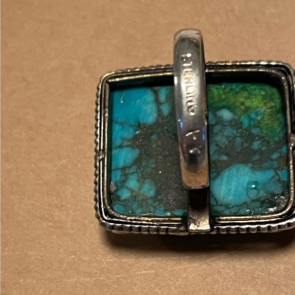 Vintage Big Bisbee Web Turquoise and Sterling Native American Ring Sz 6 - Picture 4 of 7